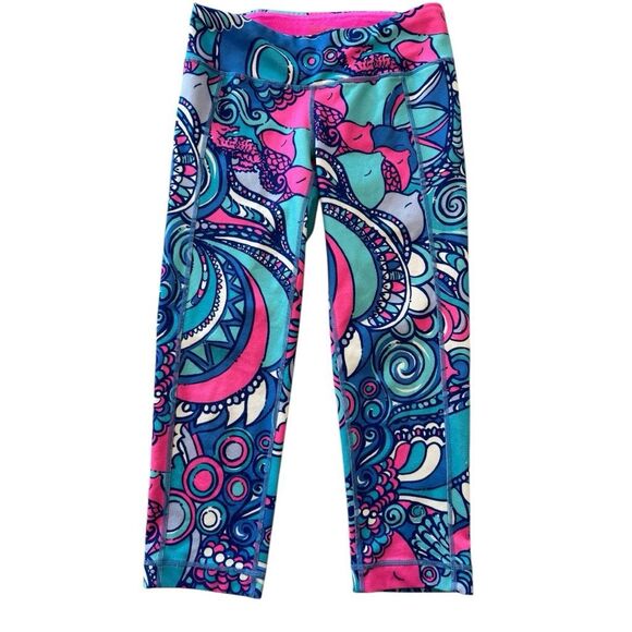 Lilly Pulitzer Girls Luxletic Weekender Fish Seahorse Leggings Pink Blue Small - Picture 3 of 11